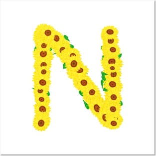 Sunflowers Initial Letter N (White Background) Posters and Art